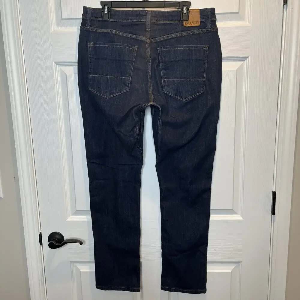 DU/ER L2X Relaxed Taper Jeans Men's 36x32 Dark Blue Performance Stretch Denim